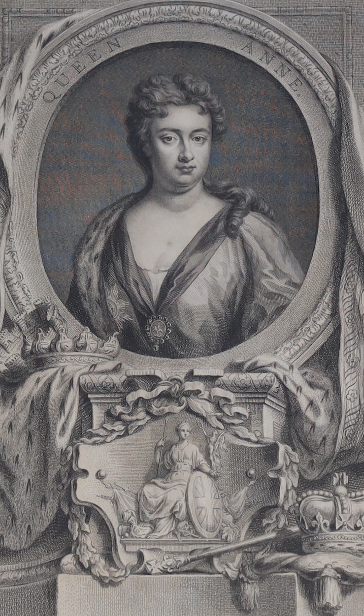 Jacobus Houbraken after Sir Godfrey Kneller, line engraving, 'Queen Anne', published 1744 in Portraits of Illustrious Persons, visible sheet 36 x 22.5cm, fine giltwood frame